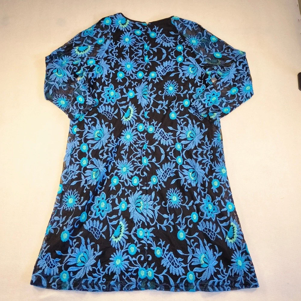 Adrianna Papell Black Blue Embroidered Floral Cocktail Party Dress Size 12 - Picture 6 of 11
